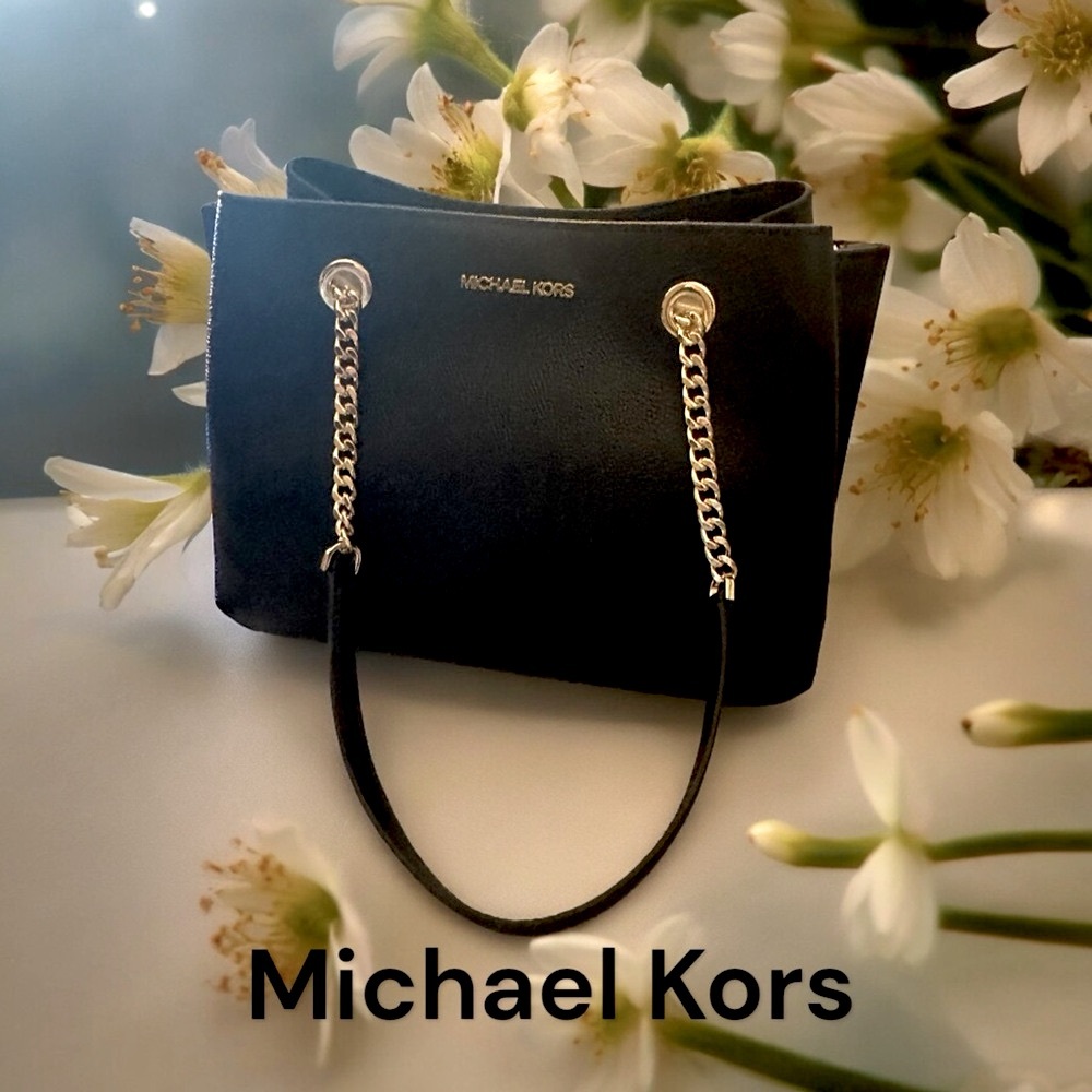 NWT- Authentic, Michael Kors Black Satchel with gold chains.  Elegant purse.